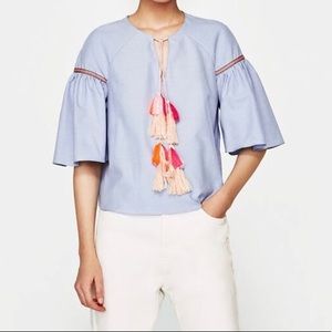 Zara Top With Bow and PomPoms